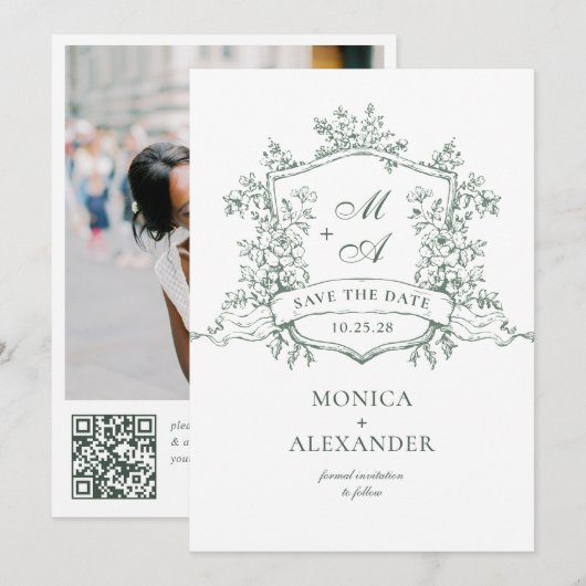 Elegante Salie Groene Franse Tuin Bloemen Bruiloft Save The Date (Voorkant / Achterkant)