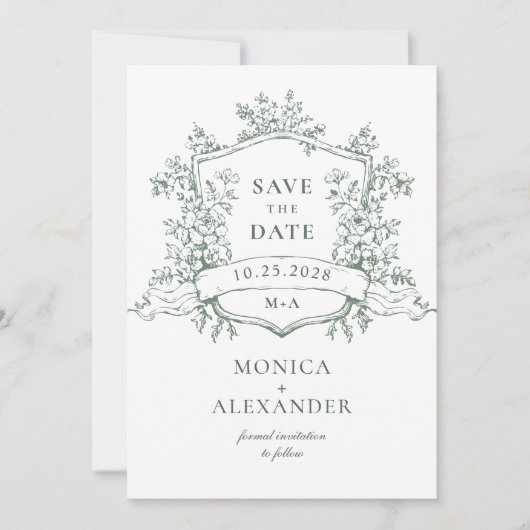 Elegante Salie Groene Franse Tuin Bloemen Bruiloft Save The Date (Voorkant)