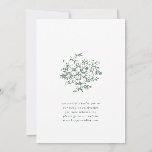 Elegante Salie Groene Franse Tuin Bloemen Bruiloft Save The Date (Achterkant)