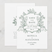 Elegante Salie Groene Franse Tuin Bloemen Bruiloft Save The Date (Voorkant / Achterkant)