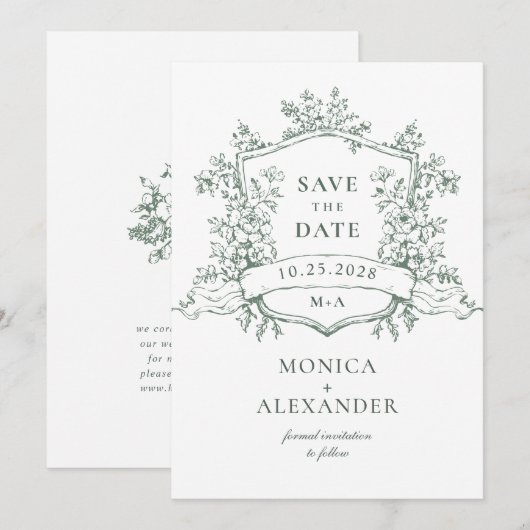 Elegante Salie Groene Franse Tuin Bloemen Bruiloft Save The Date (Voorkant / Achterkant)