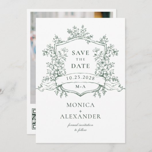Elegante Salie Groene Franse Tuin Bloemen Bruiloft Save The Date (Voorkant / Achterkant)