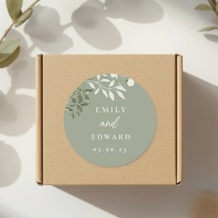 Elegante Salie Groene Huwelijksenvelop Ronde Sticker