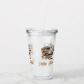 Elegante salie groene krans faux goud Rendier Acryl Drinkbeker (Achterkant)