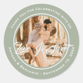 Elegante salie groene liefde is zoete bruiloft fot ronde sticker
