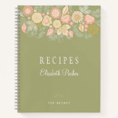 Elegante salie groene pastel bloemenkookboek recep notitieboek (Voorkant)