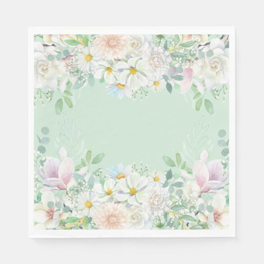 Elegante Salie Groene Pastel Bloementuin Verjaarda Servet (Voorkant)