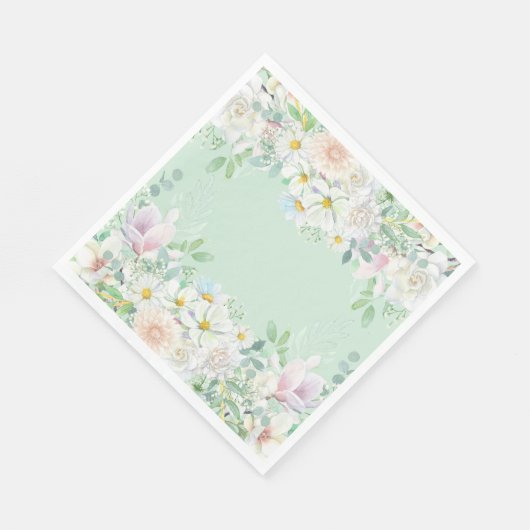 Elegante Salie Groene Pastel Bloementuin Verjaarda Servet (Hoek)