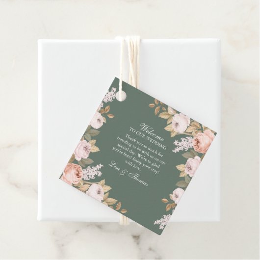 Elegante Salie Groene Pioenrozen Bruiloft Bedankjes Labels (In situ)