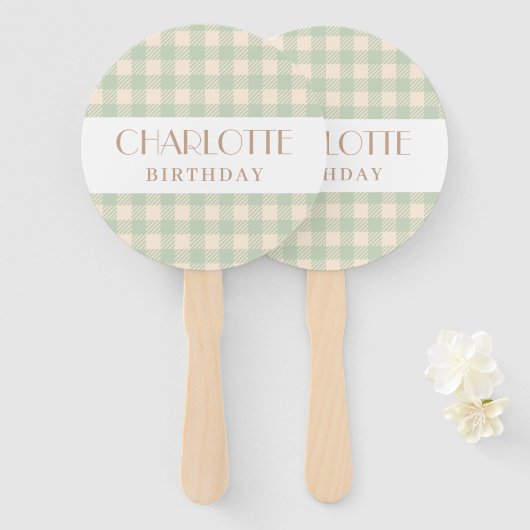 Elegante salie groene preppy gingham plaid gecontr handwaaier (Voorkant en achterkant)