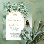 Elegante Salie Groene Roos Bloemige Quinceañera Fe Folie Uitnodiging