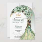 Elegante Salie Groene Roos Bloemige Sweet 16 Feest Kaart (Voorkant)