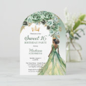 Elegante Salie Groene Roos Bloemige Sweet 16 Feest Kaart (Staand voorkant)