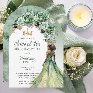 Elegante Salie Groene Roos Bloemige Sweet 16 Feest Kaart