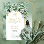 Elegante Salie Groene Roos Bloemrijke Sweet 16 Fee Folie Uitnodiging