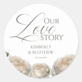 Elegante Salie Groene Rozen Bruiloft Ronde Sticker