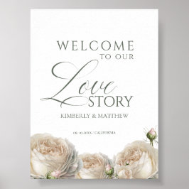 Elegante Salie Groene Rozen Welkom Trouwbord Poster