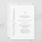 Elegante salie groene script jongen eerste communi kaart (Voorkant)