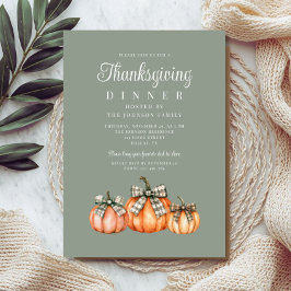 Elegante Salie Groene Strikpompoenen Thanksgiving Kaart