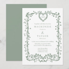 Elegante Salie Groene Trouw Franse Frame Hart Kaart