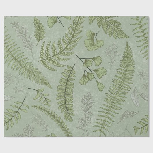 Elegante Salie Groene Waterverf Bloemen Cadeaupapier (Vlak)