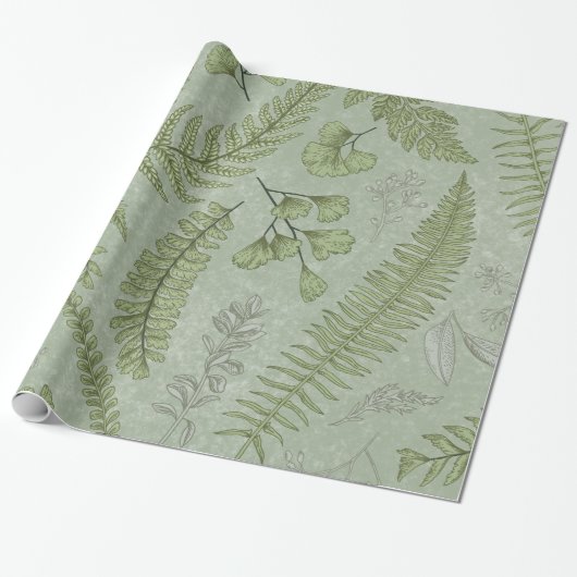 Elegante Salie Groene Waterverf Bloemen Cadeaupapier (Uitgerold)