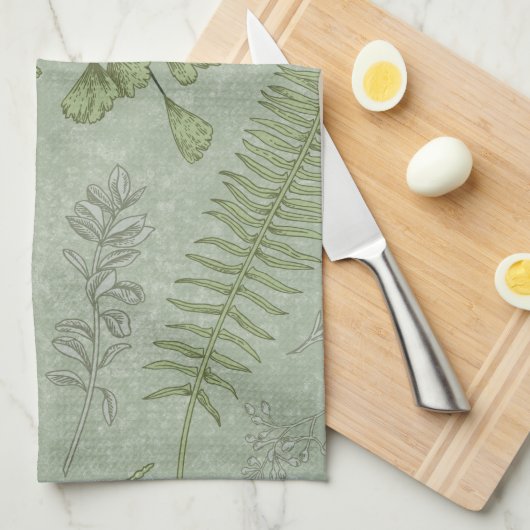 Elegante Salie Groene Waterverf Bloemen Theedoek (Quarter Fold)