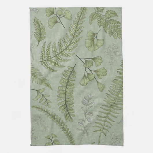 Elegante Salie Groene Waterverf Bloemen Theedoek (Verticaal)