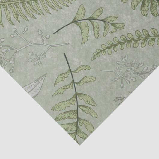 Elegante Salie Groene Waterverf Bloemen Tissuepapier (Detail)