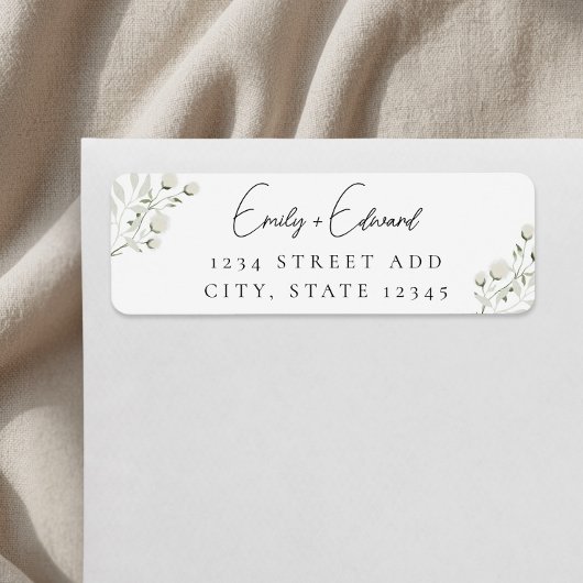 Elegante Salie Groene Witte Bloem Bruiloft Adres Etiket