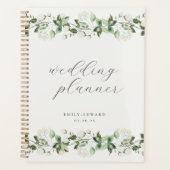Elegante Salie Groene & Witte Bloemige Bruiloft Planner (Voorkant)