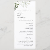 Elegante Salie Groene & Witte Bloemige Bruiloft Programmakaart (Voorkant)