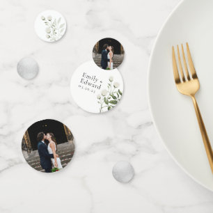 Elegante Salie Groene & Witte Bloemige Bruiloftsta Confetti