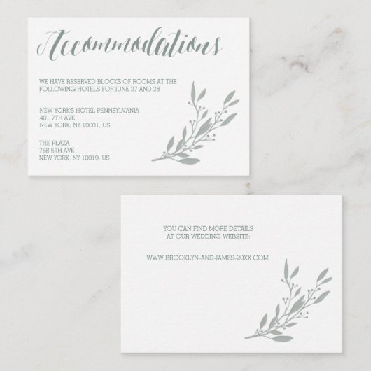 Elegante salie huwelijks accommodatiekaarten informatiekaartje (Voorkant / Achterkant)