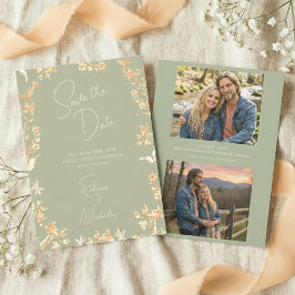 Elegante Salie Ivoor Schrift Wilde Bloemen 2 Foto Save The Date