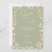 Elegante Salie Ivoor Schrift Wilde Bloemen 2 Foto Save The Date (Voorkant)