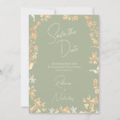 Elegante Salie Ivoor Schrift Wilde Bloemen Foto Save The Date (Voorkant)