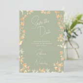 Elegante Salie Ivoor Schrift Wilde Bloemen Foto Save The Date (Staand voorkant)