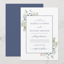 Elegante Salie Navy Waterverf Botanische Trouwuitn