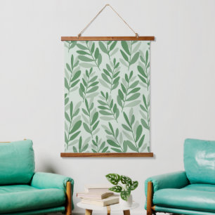 Elegante Salie & Olijfblad Natuur Patroon Hangend Wandkleed