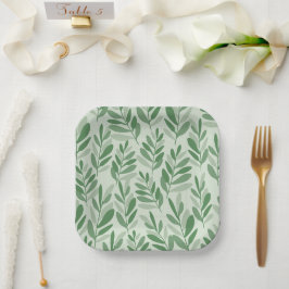 Elegante Salie & Olijfblad Natuur Patroon Papieren Bordje