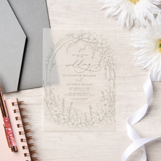 Elegante salie tuin coquette bruiloft vellum uitnodigingen (Huwelijk)