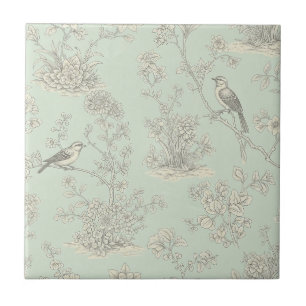 Elegante Salie Vogel Botanische Toile Patroon Tegeltje