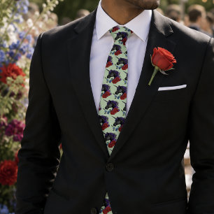 Elegante Salie Zwarte Eenhoorn Bloemrijke Fantasie Stropdas
