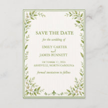 Elegante saliegroen blad gestreepte Save the Date 