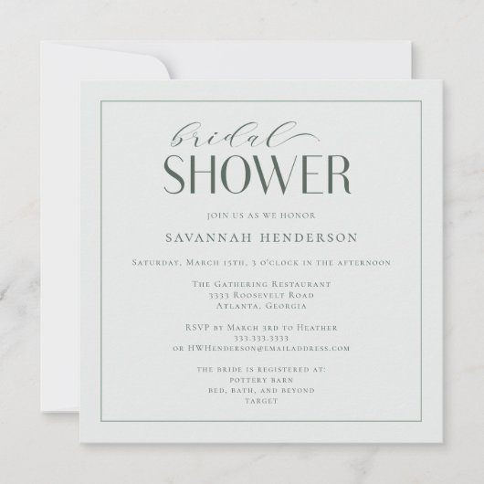 Elegante saliegroen bruidsfeest klassieker kaart (Voorkant)