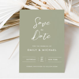 Elegante Saliegroen Eenvoudige Script Bruiloft Save The Date