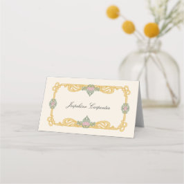 Elegante saliegroen en goud Art Nouveau Plaatskaartje