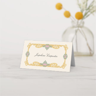 Elegante saliegroen en goud Art Nouveau Plaatskaartje