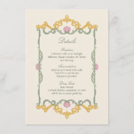 Elegante saliegroen en gouden Art Nouveau Informatiekaartje